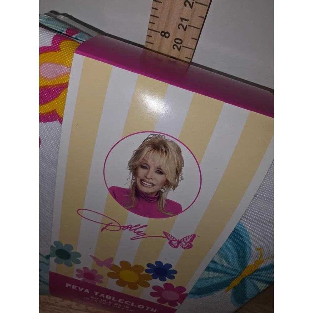Dolly Parton printed PEVA tablecloth colorful butterfly and floral pattern